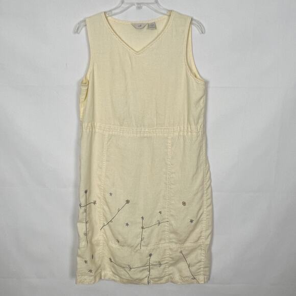 J. Jill 100% Linen Y2K Vtg Dress Womens 12 Embroidered Beachy Coastal Lagenlook - Picture 1 of 9